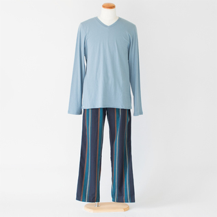 オーガニックコットンメンズパジャマ BLUEGREY STRIPE