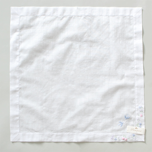 ポワンポワン ベトナム手刺繍ハンカチ ハト(ホワイト)