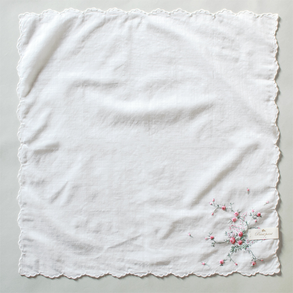 ポワンポワン ベトナム手刺繍ハンカチ フラワー(バラ)