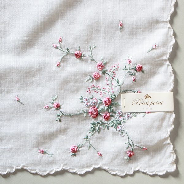 ポワンポワン ベトナム手刺繍ハンカチ フラワー(バラ)