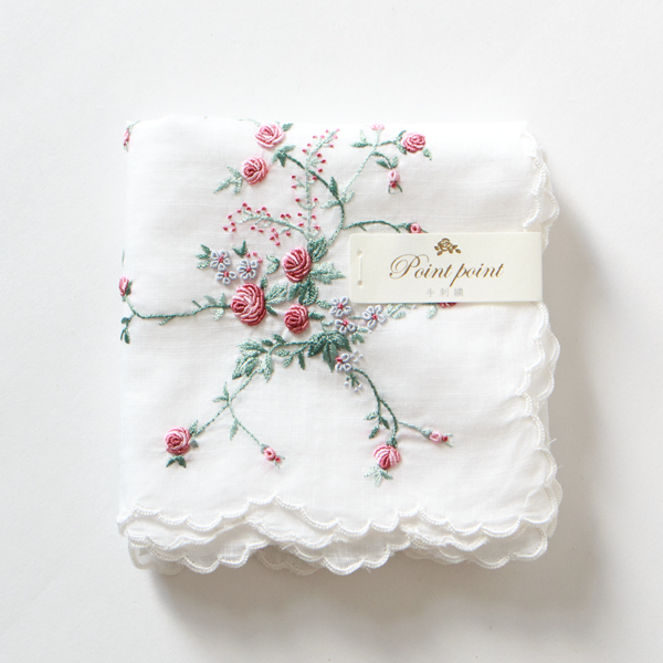 ポワンポワン ベトナム手刺繍ハンカチ フラワー／blooming