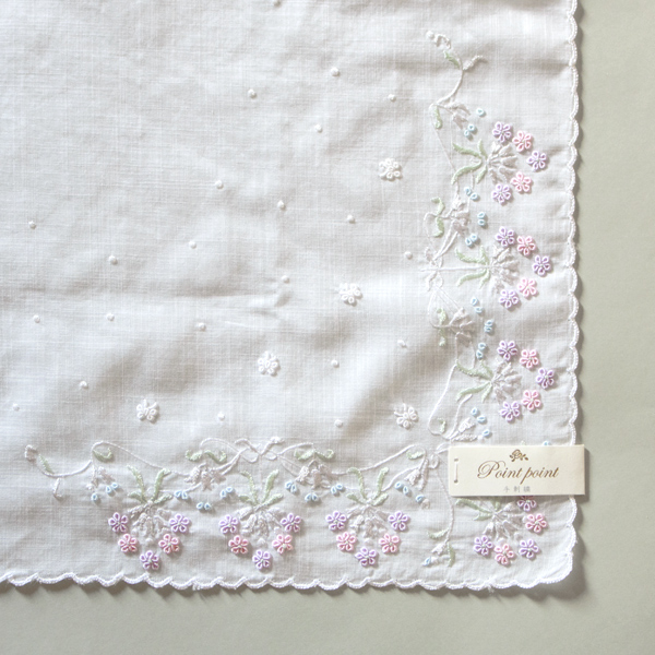 ポワンポワン ベトナム手刺繍ハンカチ フラワー(ブーケ)