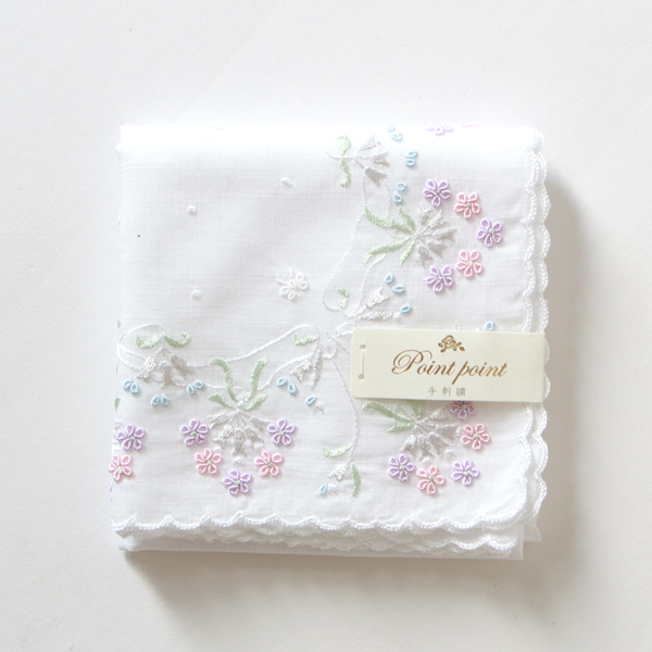 ポワンポワン ベトナム手刺繍ハンカチ フラワー(ブーケ)