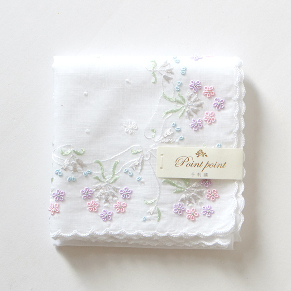 ポワンポワン ベトナム手刺繍ハンカチ フラワー／blooming