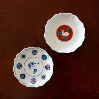 1979 九谷焼 上出長右衛門窯 紙風船 花形皿 3客 長右衛門窯 花形皿（小／紙風船）｜九谷焼のうつわ｜和食器通販