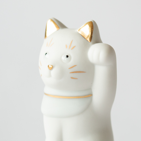 二寸ちょうえもん招猫 鈴乗り 金白 左手