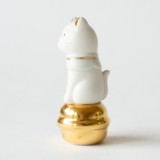 【新品未使用】上出長右衛門窯　招き猫　右手　左手　まねきねこ　白 二寸ちょうえもん招猫／上出長右衛門窯（かみでちょうえもんがま