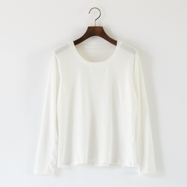 カシミヤシルクベア梨地 クルーネック長袖Tシャツ(WHITE)