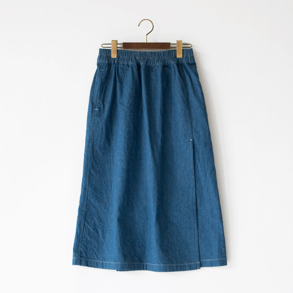 8オンスデニム ラップ風スカート(BLUE)