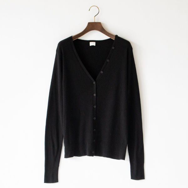 コットンシルク Vネックカーディガン(BLACK)