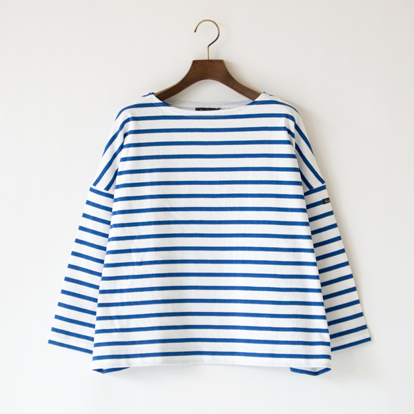 薄手ドロップショルダー 八分袖バスクシャツ(Blanc Roy) 薄手ドロップショルダー 八分袖バスクシャツ(Blanc Roy)