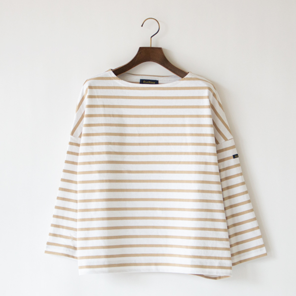 薄手ドロップショルダー 七分袖バスクシャツ(Blanc Beige Clair) 薄手ドロップショルダー 七分袖バスクシャツ(Blanc Beige Clair)