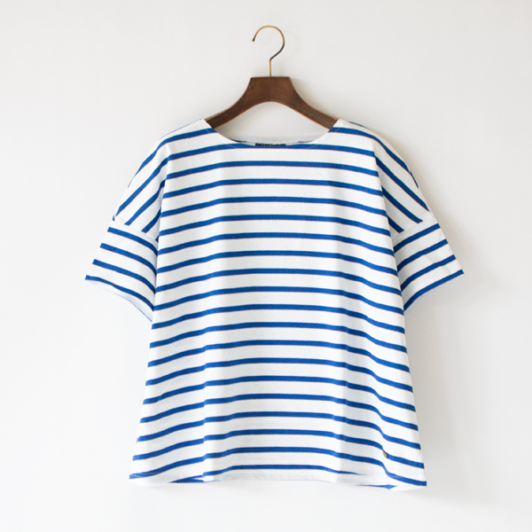 薄手ボーダーショートスリーブワイドプルオーバー (Blanc Roy)