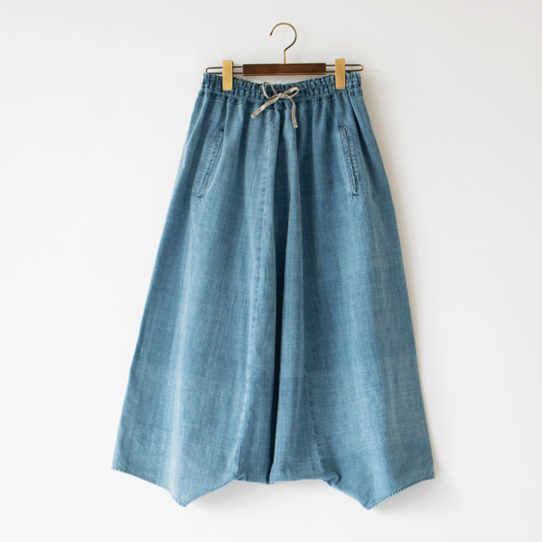 綿インディゴ染 サルエルパンツ(サックスブルー)