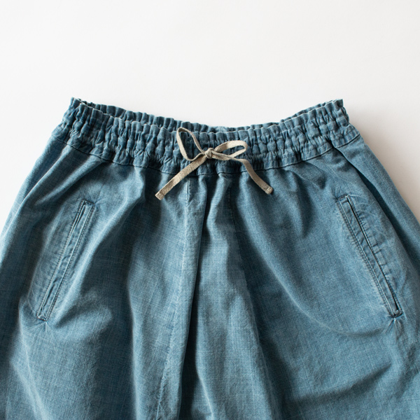 綿インディゴ染 サルエルパンツ(サックスブルー)
