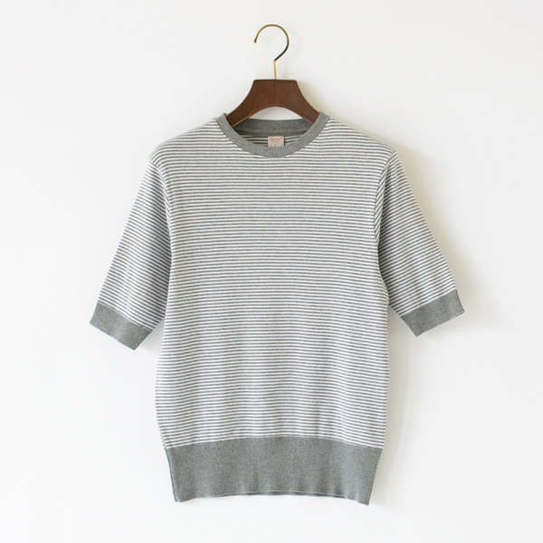 クルーネック5分袖ニットソー(GRI MELA/BIANCO) クルーネック5分袖ニットソー(GRI MELA/BIANCO)