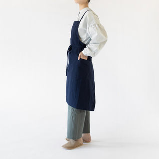 リネンコットンエプロン キッチンクロス付き(NAVY)身長:163cm リネンコットンエプロン キッチンクロス付き(NAVY)身長:163cm