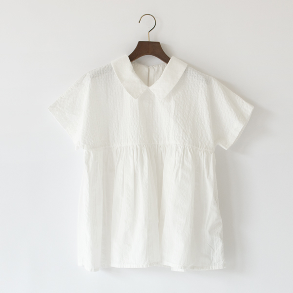 ラウンドカラー 半袖ブラウス(WHITE)