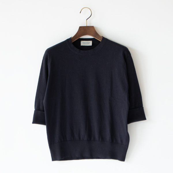 ターンバック5分袖コットンニットプルオーバー S4749(NAVY)