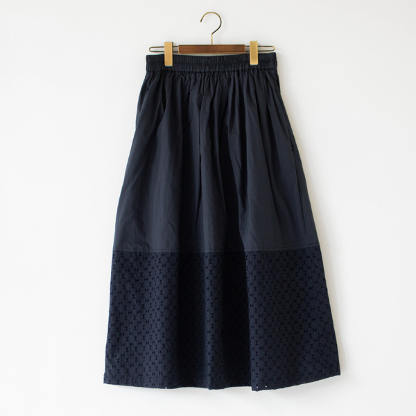 綿ローン 切替刺繍スカート(NAVY)