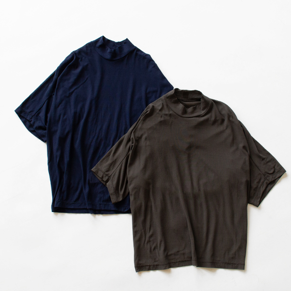 綿強撚天竺 5分袖変形ハイネックプルオーバー