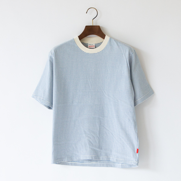 ナローボーダー　クルーネック半袖Tシャツ	NATURAL BLUE