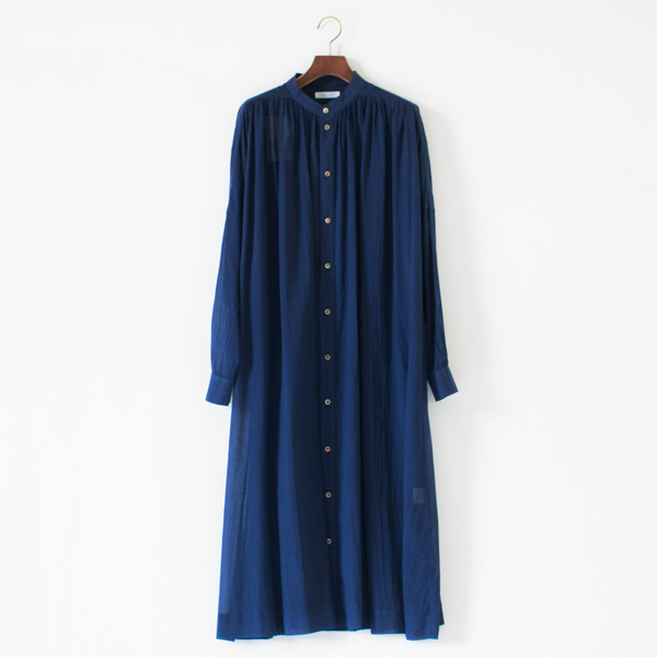 綿ローン ギャザーシャツワンピース(ネイビー) 綿ローン ギャザーシャツワンピース(ネイビー)