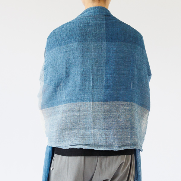 藍染めUVカットストールチェック 60cm×180cm