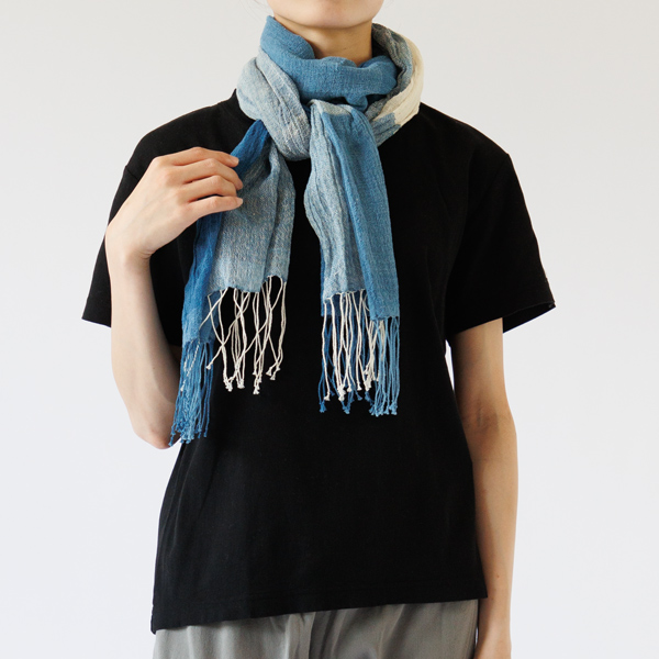藍染めUVカットストールチェック 60cm×180cm