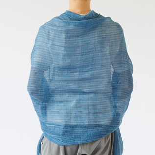 手紡ぎUVカットストール藍/淡藍 60cm×180cm
