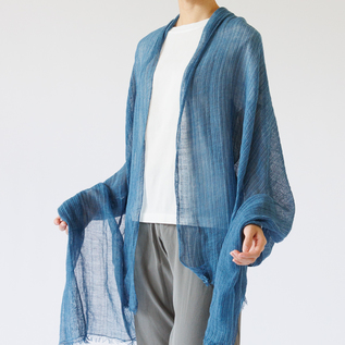 手紡ぎUVカットストール藍/淡藍 60cm×180cm