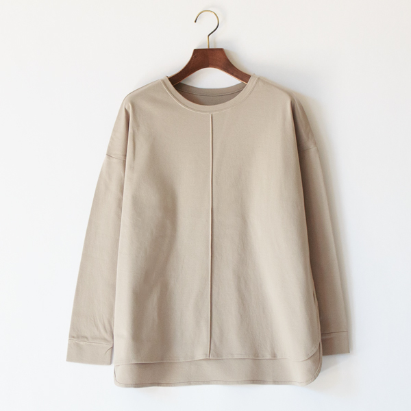 スーピマコットンポンチ フロントタックスリット長袖Tシャツ(GREY)