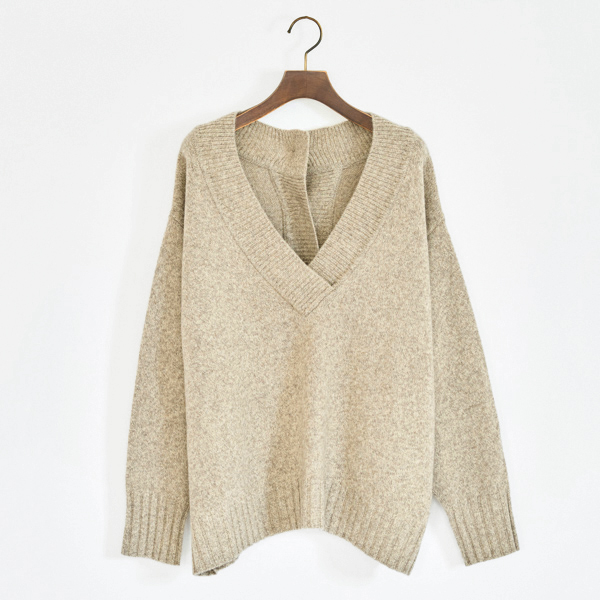 2WAY ヤクウール Vネックニットプルオーバー(BEIGE)