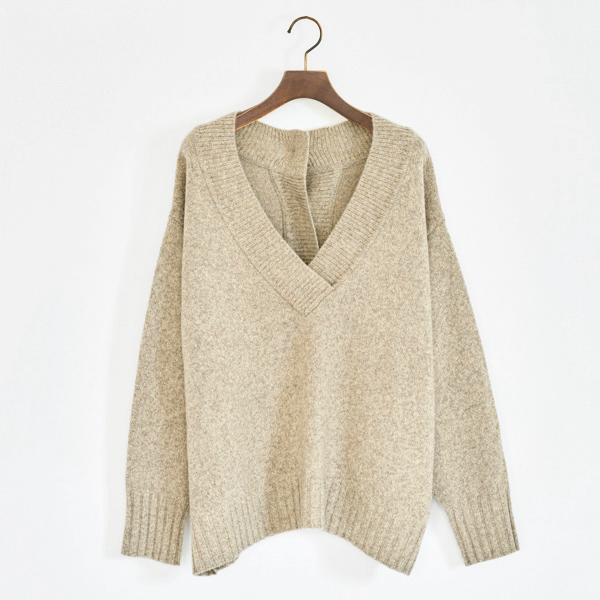 2WAY ヤクウール Vネックニットプルオーバー(BEIGE)