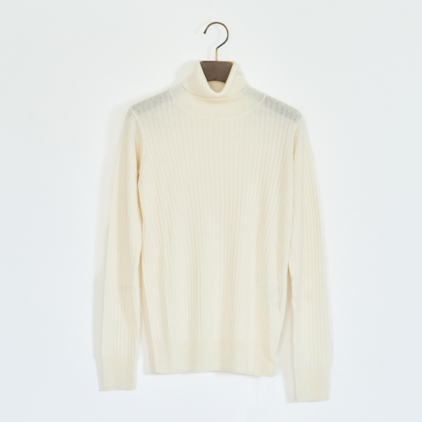 シルクカシミヤ ハイネックニットリブプルオーバー(WHITE)