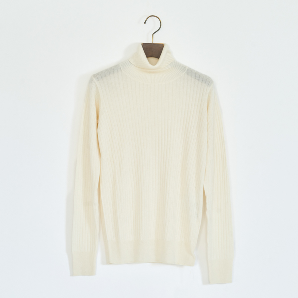 シルクカシミヤ ハイネックニットリブプルオーバー(WHITE)