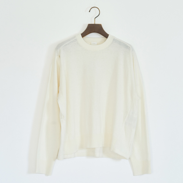 2WAY コットンカシミヤ クルーネックニットプルオーバー(WHITE)