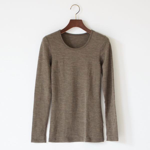 ウールシルク MELANGE　ロングスリーブ(Mud brown)