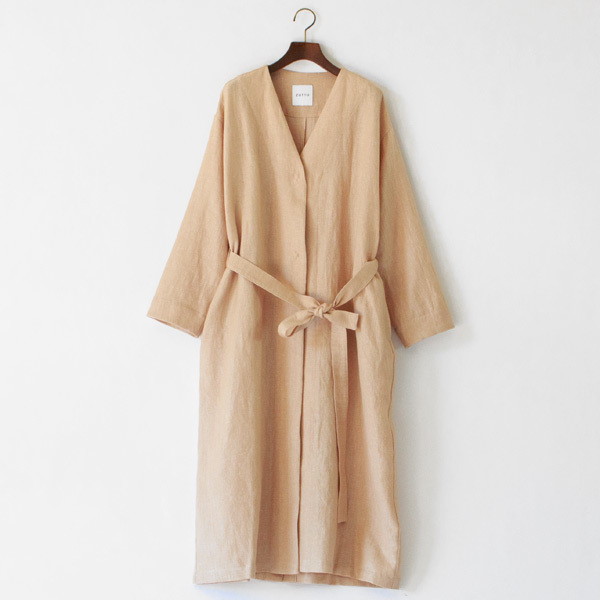 ウールリネン ベルト付きVネックコート(BEIGE)