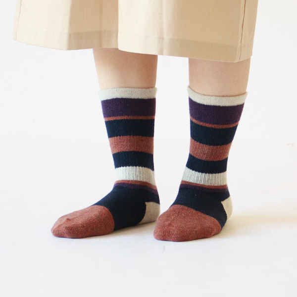 マルチボーダーウール・クルー レディースソックス(D.ネイビー) マルチボーダーウール・クルー レディースソックス(D.ネイビー)