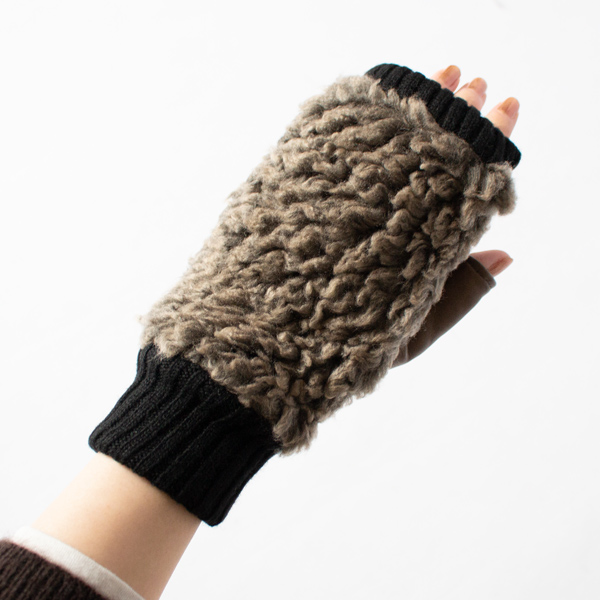 女性用ボア指なし手袋 BROWN 女性用ボア指なし手袋 BROWN