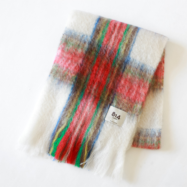 モヘアチェックマフラー（WHITE）