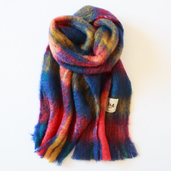 モヘアチェックマフラー（BLUE）