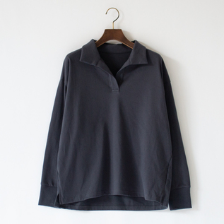 コットン度詰天竺 スキッパー衿長袖プルオーバー