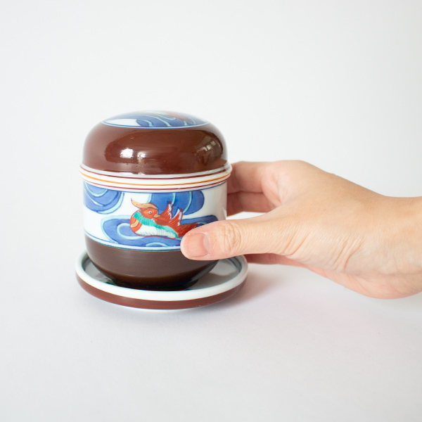 鉄砂水鳥　台付むし碗