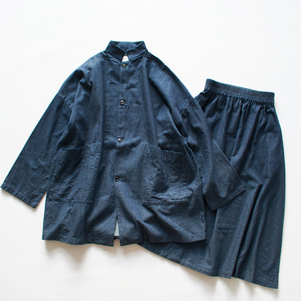 6オンスライトデニム フレアスカート(INDIGO)