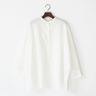 Cotton poplin stand-collar shirt