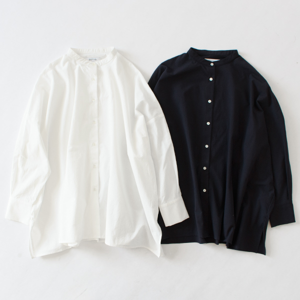 コットンポプリン スタンドカラーシャツ