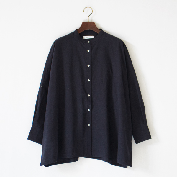 コットンポプリン スタンドカラーシャツ(NAVY)