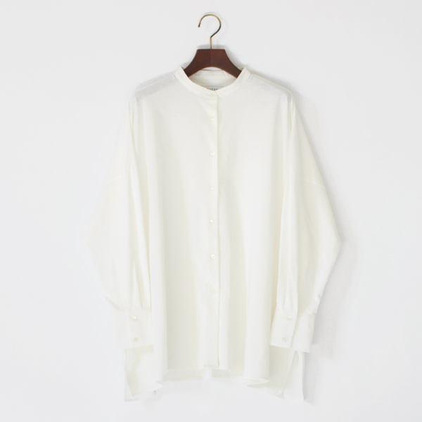 オーガニックコットン天竺×布帛ドッキングスタンドカラーシャツ(WHITE)